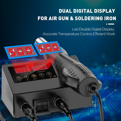 Daxiongmao 2 in 1 Hot Air Rework and Soldering Iron Station with °F /°C, Cool/Hot Air Conversion, Digital Temperature Correction and Sleep Function, Gift for Men