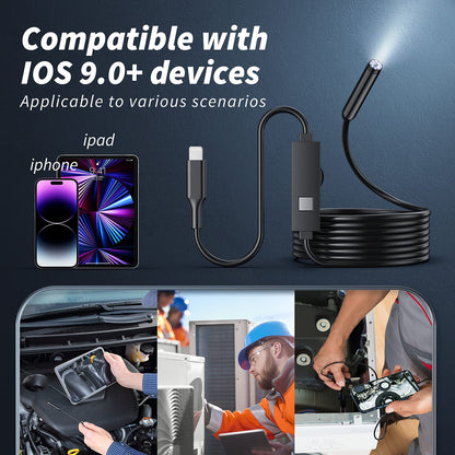 Daxiongmao Endoscope Camera with Light, 1920P HD Borescope with 8 Adjustable LED Lights, IP67 Waterproof Endoscope with 16.4ft Semi-Rigid snake camera, 7.9mm Inspection Camera for IOS and Android