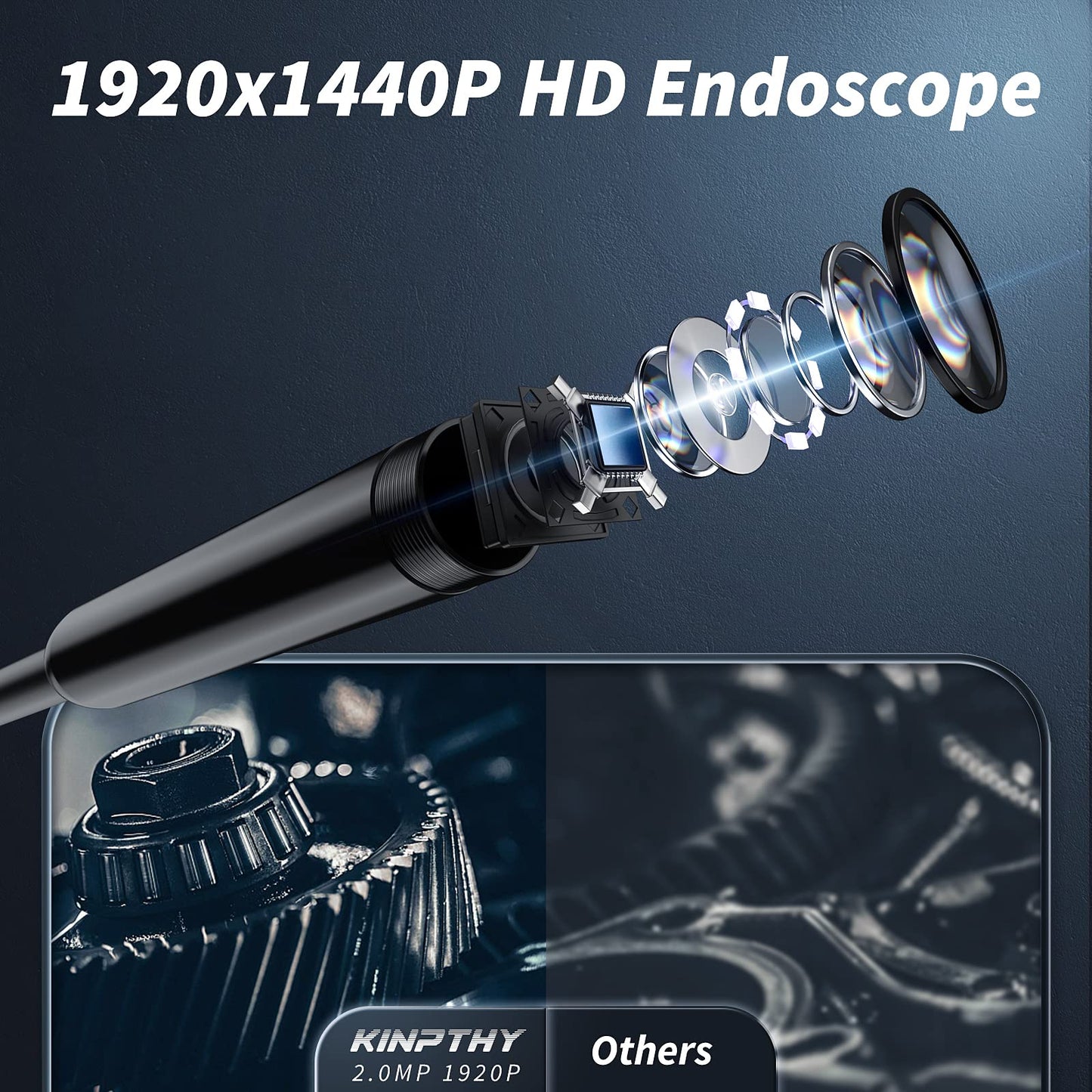 Daxiongmao Endoscope Camera with Light, 1920P HD Borescope with 8 Adjustable LED Lights, IP67 Waterproof Endoscope with 16.4ft Semi-Rigid snake camera, 7.9mm Inspection Camera for IOS and Android