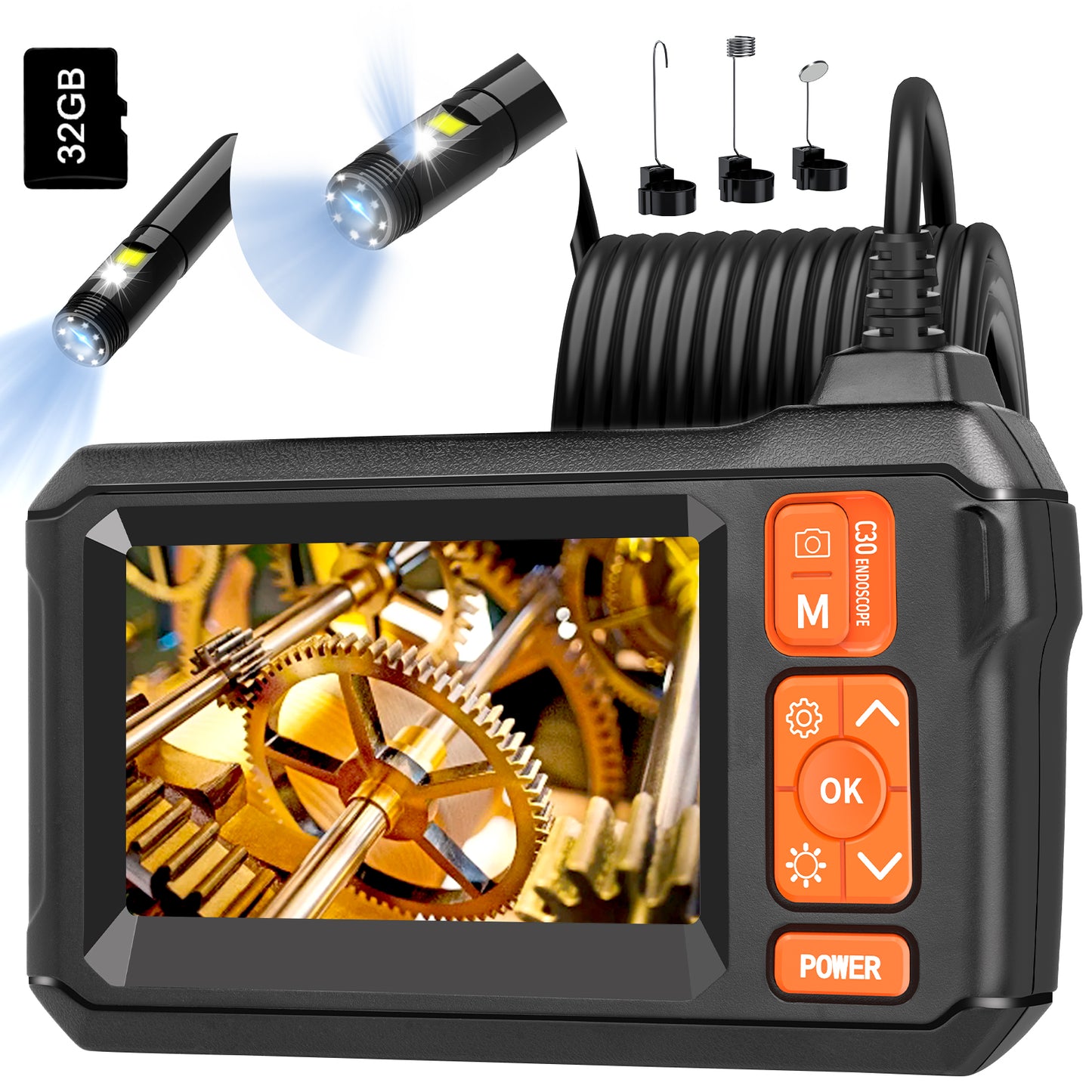 Daxiongmao Borescope, 4.3" Endoscope Camera with Light, IP67 Waterproof Endoscope, 1080 HD Camera,16.5ft