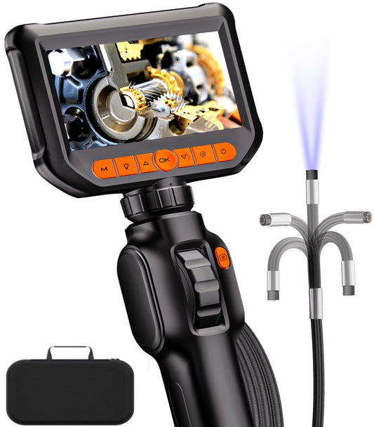 Daxiongmao 4.3Inch Screen Two-Way Articulating Borescope with 32G Card, 1080 HD 5ft Semi-Rigid Cable, Borescope Endoscope Camera with Light, IP67 Waterproof Sewer Camera, Gadgets for Men