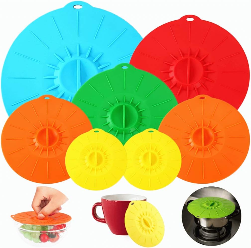 7 Pack Silicone Lids, Microwave Splatter Cover, 5 Sizes Reusable Heat Resistant Food Suction Lids