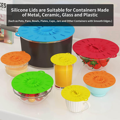 7 Pack Silicone Lids, Microwave Splatter Cover, 5 Sizes Reusable Heat Resistant Food Suction Lids