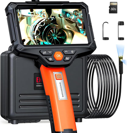 Daxiongmao Dual Lens Endoscope Camera with Light, 5" IPS Screen Borescope,1080P HD Camera, IP67 Waterproof Flexible Cable 16.4ft