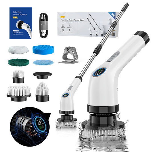 Daxiongmao Electric Spin Scrubber, Cordless Shower Cleaning Brush with 8 Replaceable Brush Heads,360RPM Power Scrubber with 2 Adjustable Speeds, 16-41inch Adjustable & Detachable Long Handle