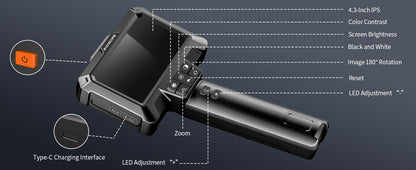 Daxiongmao 16.5ft Semi-Rigid Cord Endoscope Camera with Light - IP67 Waterproof Borescope Camera with 8 Adjustable LED Lights, 4.3" LCD Screen Borescope, HD 1080P Inspection Camera Scope Camera